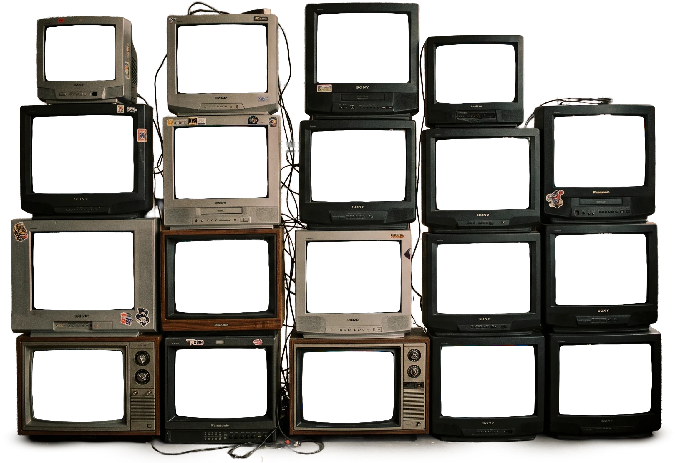 Wall of old TVs